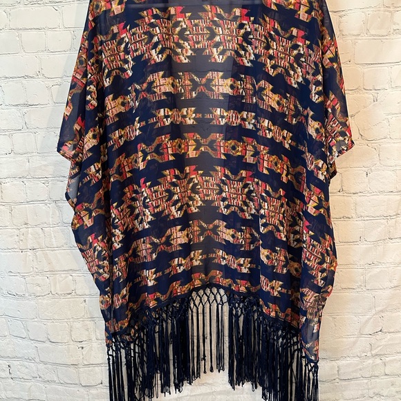 Red Camel blue kimono with fringe - Picture 7 of 9